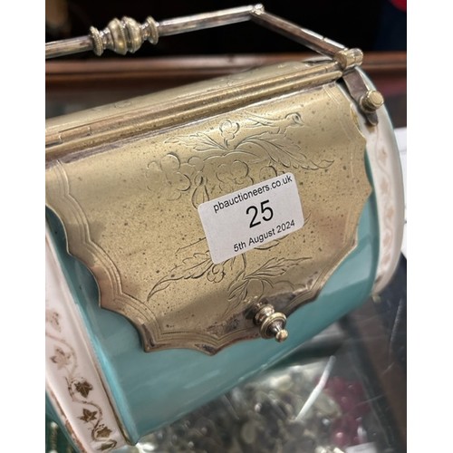 25 - An Antique Copeland Spode novelty biscuit barrel in the form of a handbag with silver plate lid and ... 