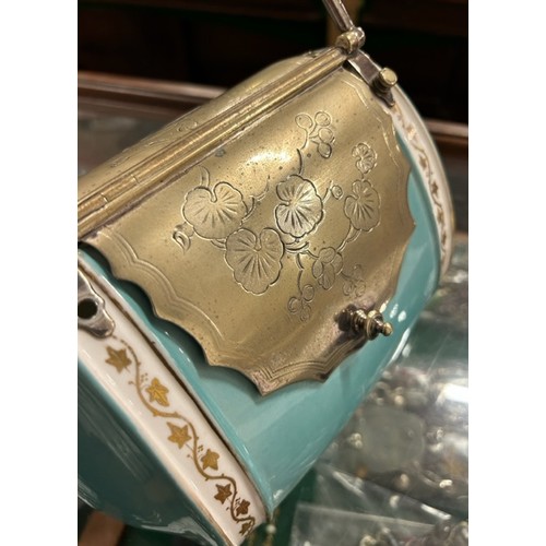 25 - An Antique Copeland Spode novelty biscuit barrel in the form of a handbag with silver plate lid and ... 