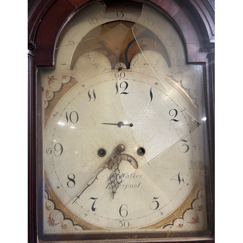 536 - A mahogany long case clock with Moon roller and Arabic numeral hand painted dial and stamped John Wa... 