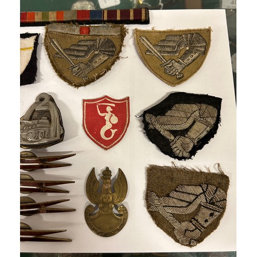 484 - A small collection of WWI/WW2 military collectables to include several Polish examples such as eagle... 