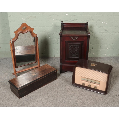 276 - A collection of assorted items to include His Master's Voice radio, coal box, empty music box case, ... 