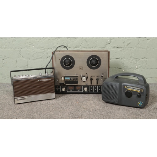 285 - An Akai 4000DS reel to reel tape player, together with two radios; one Grundig Music Boy example.