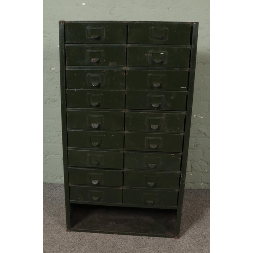 310 - An industrial metal tool cabinet in green finish.

Hx112cm
Wx63cm
Dx30cm