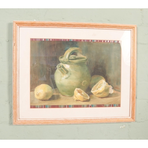 320 - An unsigned antique British School framed watercolour depicting still life of jug and lemons. Bears ... 