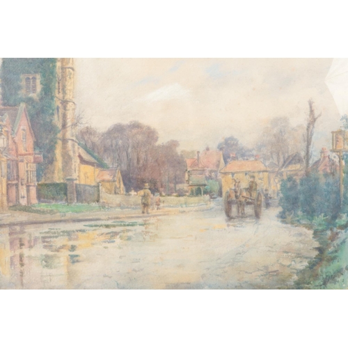 322 - Edith Fisher (late Nineteenth Century); a gilt framed watercolour artwork depicting a village scene,... 