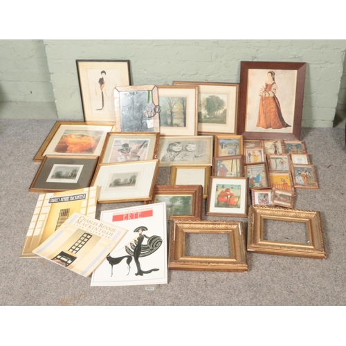 330 - A good collection of framed prints mostly featuring art deco style subjects along with two sets of 6... 