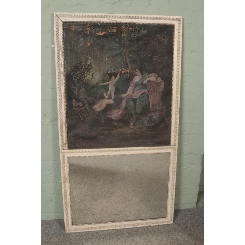 334 - A Trumeau mirror with large painted section depicting maiden with cherubs/putti.

148x81cm