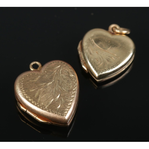 338 - Two 9ct gold heart shaped lockets.

4.8g total