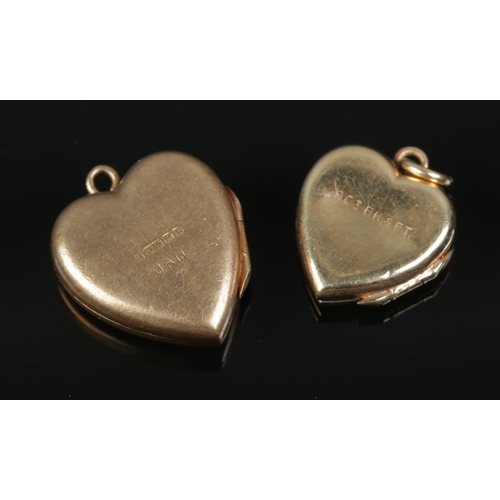 338 - Two 9ct gold heart shaped lockets.

4.8g total