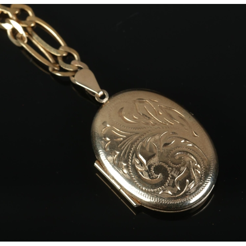 347 - A 9ct gold locket on 9ct figaro chain. Approx. chain length unclasped 64.5cm, total weight 15.02g.