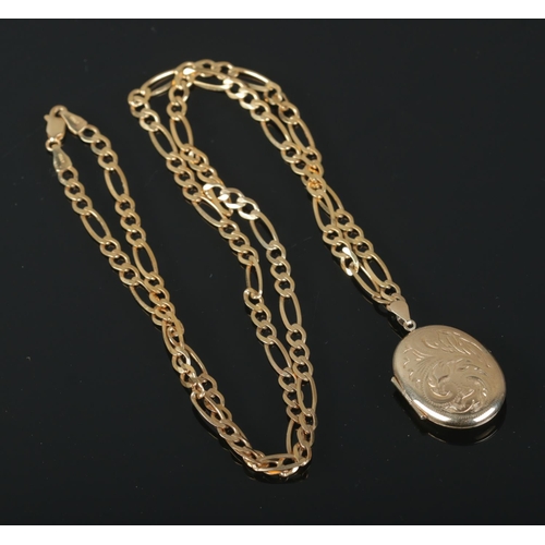 347 - A 9ct gold locket on 9ct figaro chain. Approx. chain length unclasped 64.5cm, total weight 15.02g.