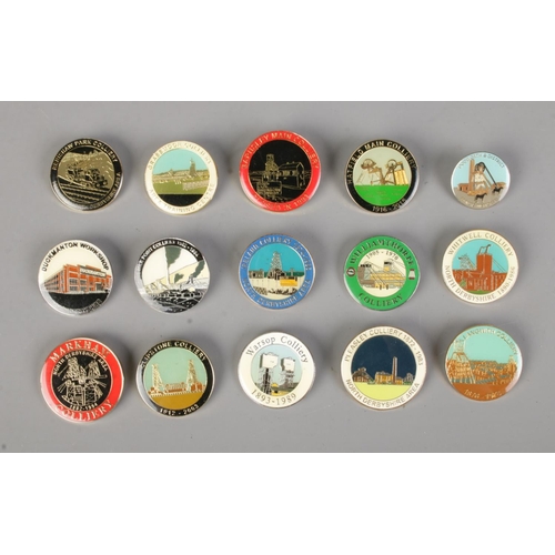 351 - A collection of 15 Colliery enamel pin badges to include Warsop, Clipstone, Markham, Grassmoor, Barn... 