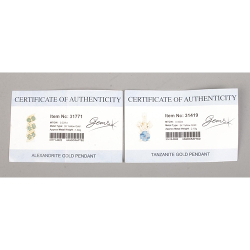 362 - Two 9ct Gold Gems TV pendants, set with Tanzanite and Alexandrite. Both with certificates. Total wei... 