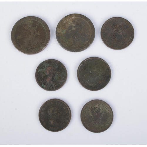 374 - A collection of George III pennies to include two 1797 cartwheel penny examples.