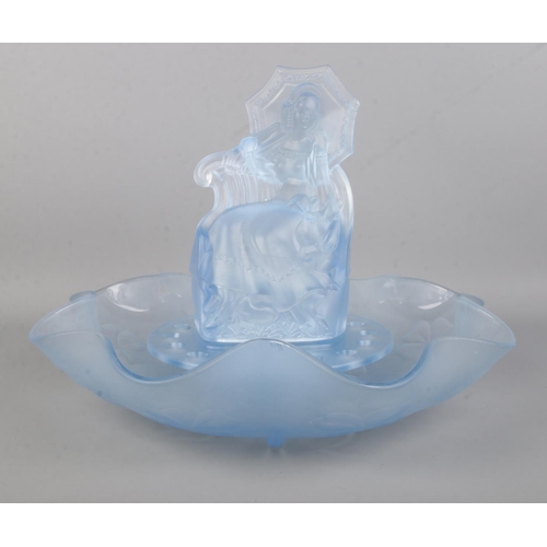 396 - An August Walther and Sohne art deco blue shamrock glass dish centerpiece; 'Marina'. Diameter of bow... 