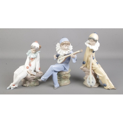 404 - Three Nao by Lladro young mandolin playing clown figures