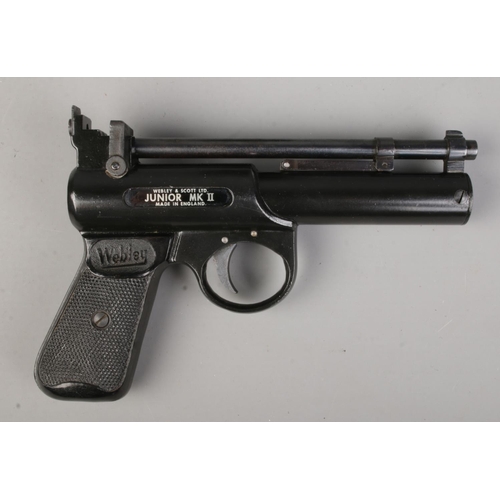 411 - A boxed Webley & Scott Junior MK II .177cal air pistol (1973-76), complete with component parts list... 