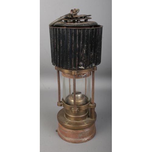 441 - Patterson Type H.C.P miner's safety lamp, produced in Felling on Type featuring fluted steel bonnet.