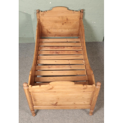 447 - A pine single bed. Height: 97cm, Length: 189cm, Depth: 99cm.