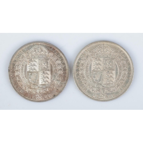 402 - Two Victorian halfcrown coins, 1887 and 1888.