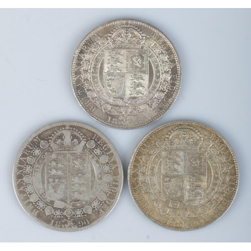 403 - Three Victorian halfcrown coins, 1889, 1890 and 1892.