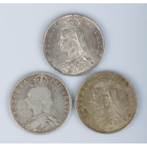 403 - Three Victorian halfcrown coins, 1889, 1890 and 1892.