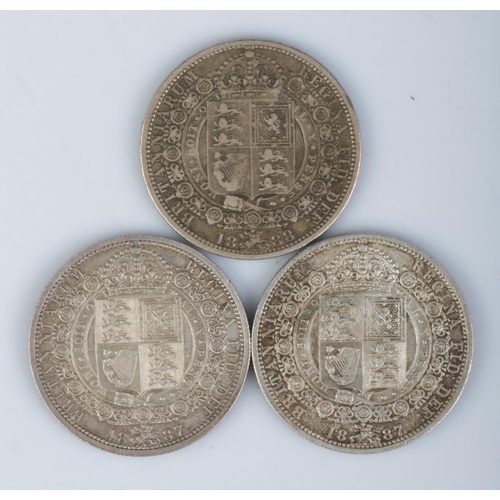 413 - Three Victorian halfcrown coins; 1887 (2) and 1888.