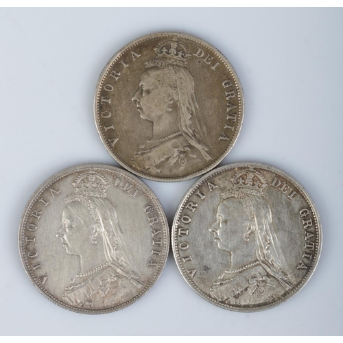 413 - Three Victorian halfcrown coins; 1887 (2) and 1888.