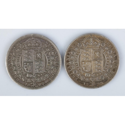 414 - Two Victorian halfcrown coins; 1887 and 1889.