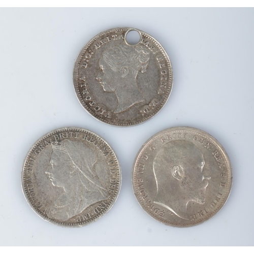 418 - Three silver maundy four pence. Includes Victoria 1880, 1901 and Edward VII 1902.