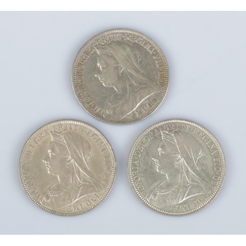 421 - Three Victorian silver florins, dated 1897, 1898 and 1900.