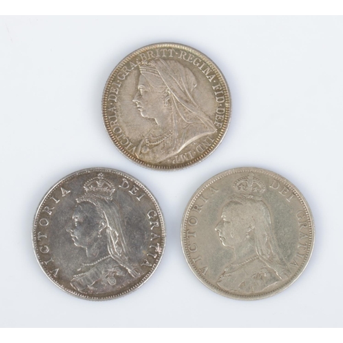 422 - Three Victorian silver florins, dated 1887, 1889 and 1893.