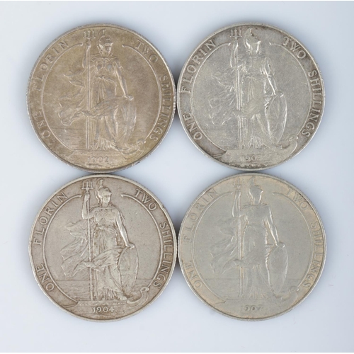 430 - Four Edward VII silver florins; 1902, 1903, 1904, 1907.