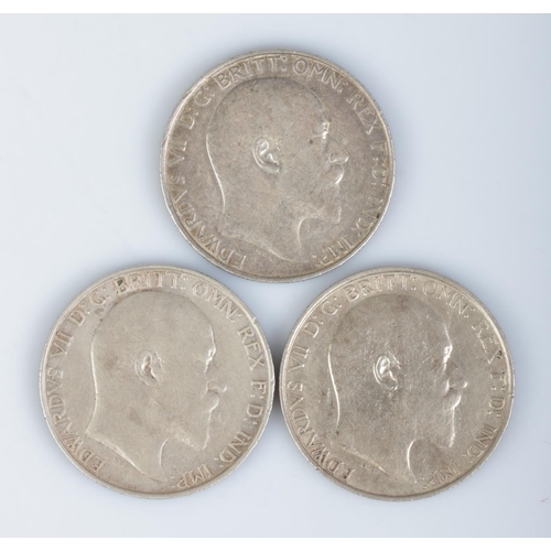 431 - Three Edward VII silver florins; 1906, 1907 and 1908.