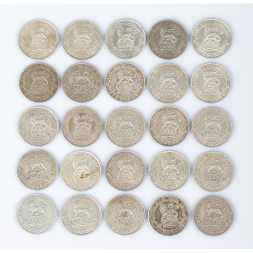 438 - Twenty five George V silver sixpence. Dates ranging from 1911-1919 with duplicates.