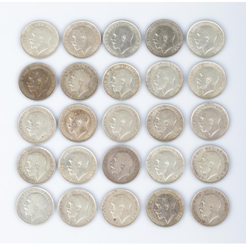 438 - Twenty five George V silver sixpence. Dates ranging from 1911-1919 with duplicates.