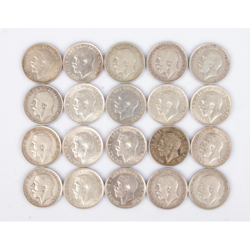 447 - Twenty George V silver shillings. Consecutive run with duplicates 1911-1919.