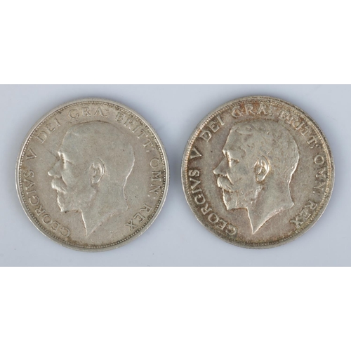 452 - Two George V silver halfcrown coins, 1913 and 1914.