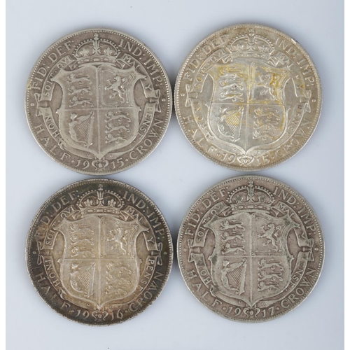 453 - Four George V silver halfcrown coins; 1915 (2), 1916 and 1917.