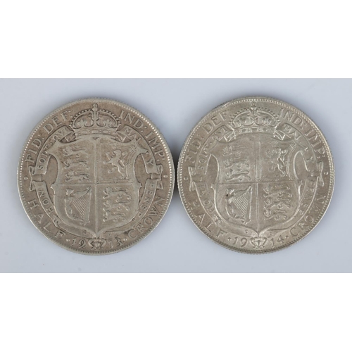 457 - Two George V halfcrown coins, 1913 and 1914.