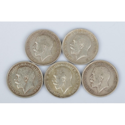 459 - Five George V halfcrown coins; 1914, 1915 (2), 1916 and 1918.