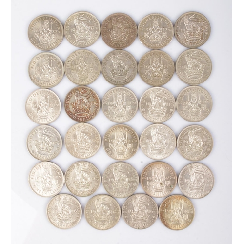 464 - Twenty nine George VI silver shillings. Each year with at least one English and one Scottish variati... 