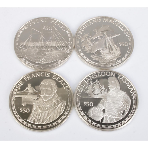 475 - Four Elizabeth II Cook Islands silver 50 dollar coins, all dated 1988. Ferdinand Magellan, Sir Franc... 