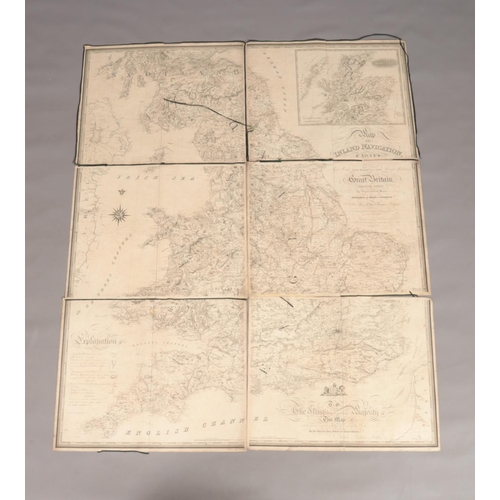 101 - A very large George IV six section cloth map; Inland Navigation, Canals, and Rail Roads with the Sit... 