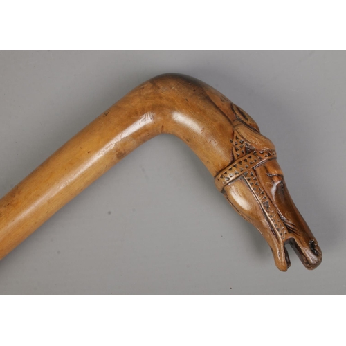 107 - A small walking cane with carved horse head handle. Length 75.5cm.