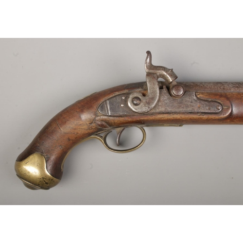 110 - A 19th century percussion pistol. Having brass trigger guard and pommel. Birmingham proof marks to b... 