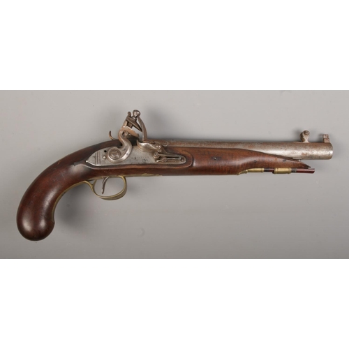 111 - A 19th century flint lock pistol. The lock plate stamped for Wheeler and the barrel having London pr... 