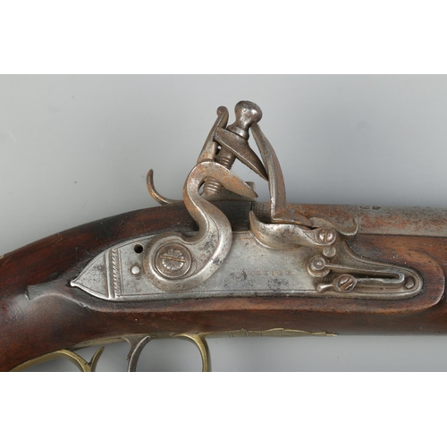 111 - A 19th century flint lock pistol. The lock plate stamped for Wheeler and the barrel having London pr... 