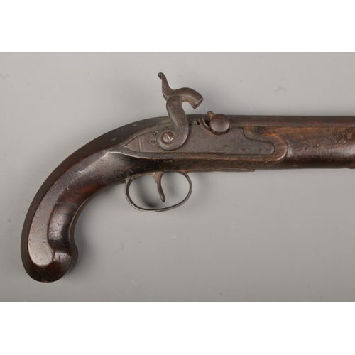 112 - A 19th century percussion pistol. The lock plate stamped for Blair. Barrel length 23cm. CAN NOT POST... 