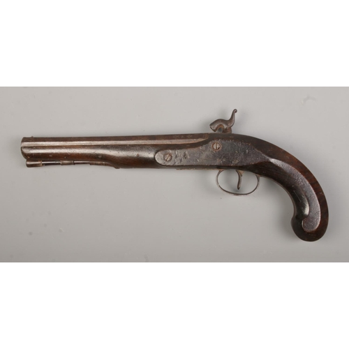 112 - A 19th century percussion pistol. The lock plate stamped for Blair. Barrel length 23cm. CAN NOT POST... 